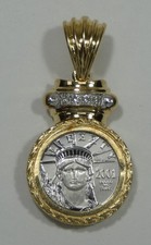 2001 Platinum 1/10 Eagle Coin in 14k Gold Torch Style Bezel w/ Diamonds