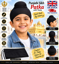 Punjabi Sikh Black Patka Kids Turban Head Wrap Tania Tie Polycotton Boys Keski