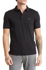 NEW AllSaints Vidal Cotton Polo Shirt JET BLACK SIZE M /100 AUTHENTIC