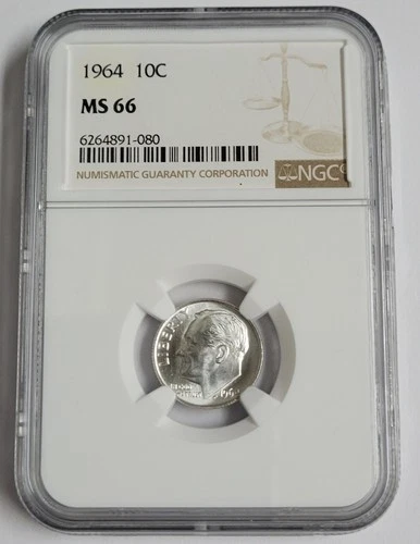 1964 SILVER NGC MS66 ROOSEVELT DIME BEAUTIFUL COIN WITH GREAT LUSTER