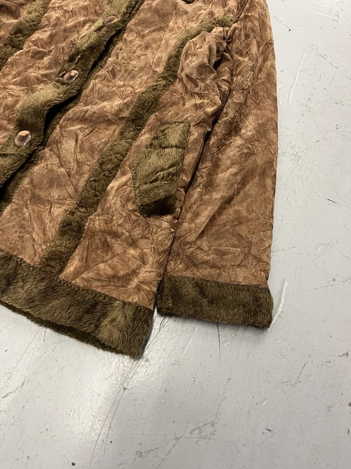 Vintage Faux Leather Coat Womens LARGE 90s Y2K Button Up Brown Boho Art Poodle - Image 4 of 4