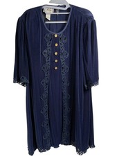 Archa Paris Women's Lace Detail Dress Floral Button Front Navy Size M