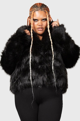 Killstar Womens Faux Fur Coat Jacket 4XL 4X Nightmare Nemesis Cropped Black NWT