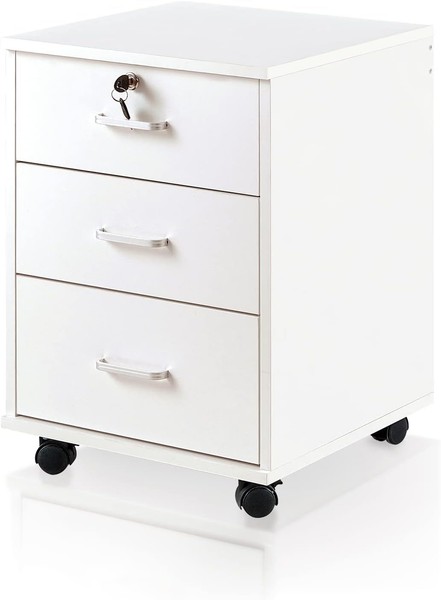 Rollcontainer AbschließBar Schubladen Aktenschrank Weiß BüRo Stauraum Mobil 57Cm-image