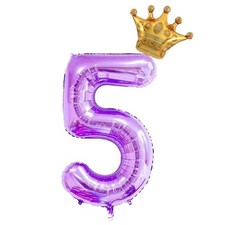 40Inch Purple Number 5 Crown Balloons Set, 5th Birthday Balloons for Girls, 5...