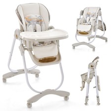 Baby Portable Rolling High Chair w/ Removable Seat Cushion  Double-Layer Tray