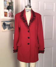 St. John EVENING Red Wool blend Beaded Embroidery Trim Blazer Jacket SIZE 8