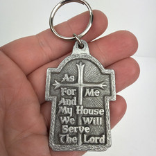 Vintage 1992 Fine Pewter Keychain Joshua 24:15 Serve The Lord USA Made K5023
