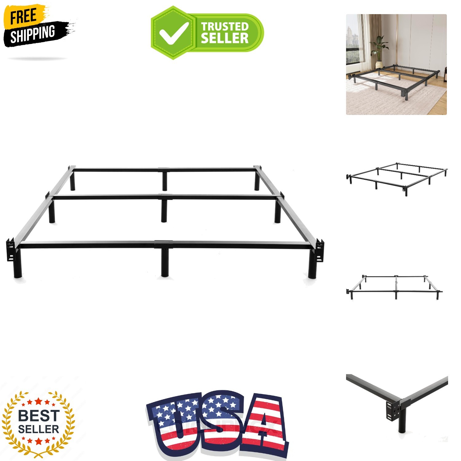 Full Size Metal Bed Frame-7 Inch Heavy Duty Bedframe, 9-Leg Support for Box S...