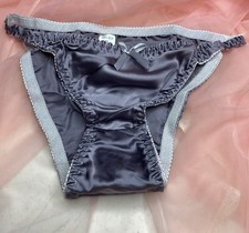 100 Silk String Bikini Panties Shiny Satin Gray Purple M New