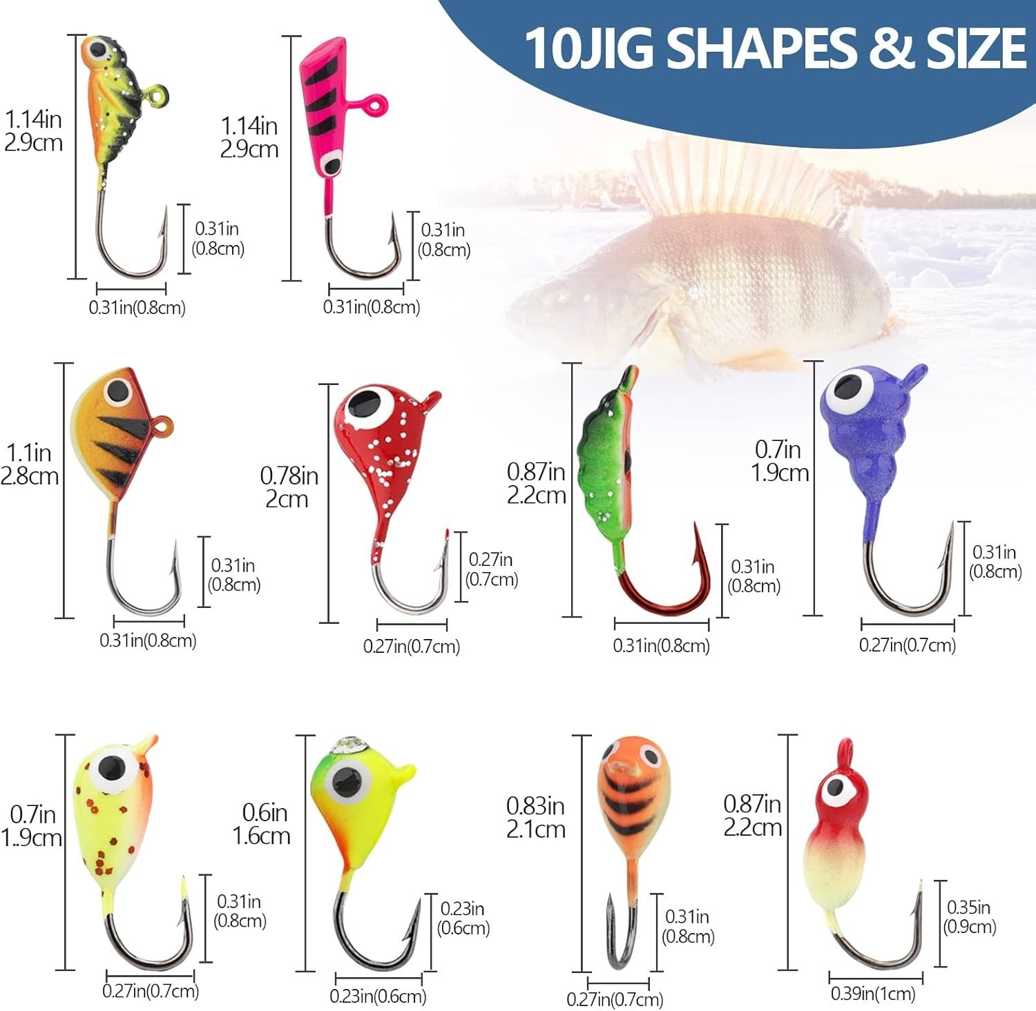 Ice Fishing Jigs 54pcs Glow Ice Fishing Lures, Walleye Jig Ice Fishing Jigs K... - Image 6