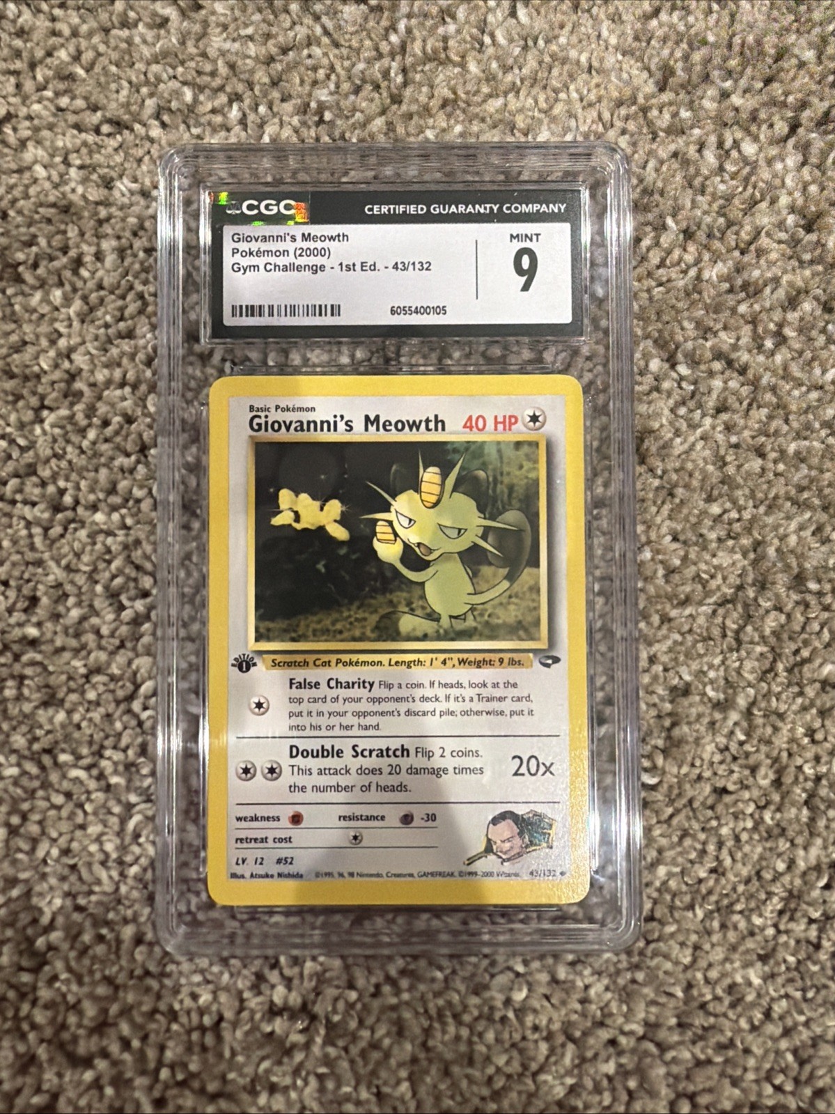 CGC 9 Giovanni’s Meowth (1st Edition) 43/132 Gym Challenge 2000