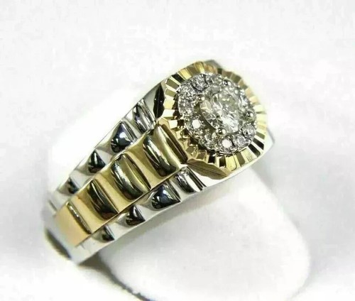 Men's 2 Ct Round Cut Real Moissanite Rolex Design Ring 14K Two-Tone Gold Plated - Picture 3 of 11