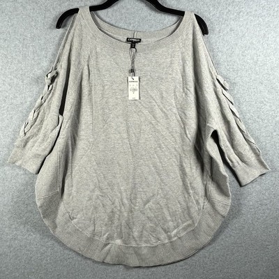 NWT Express Women Cold Shoulder Sweater Pullover Top Sz Medium Gray
