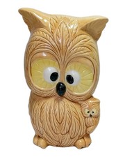 Mid Century Hand Crafted Ceramic Owl Holding Baby Figurine This Is Not A Bank