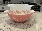 2 Vintage Pyrex Gooseberry Pink White Cinderella Nesting Bowls 443 444 (‘57-‘66)