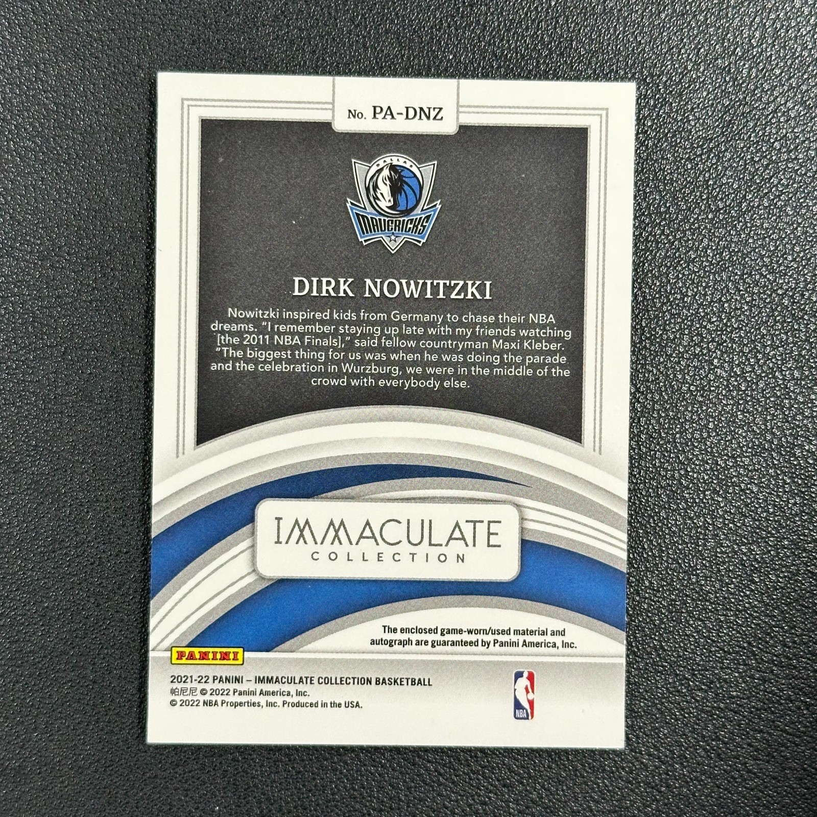 2021-22 Panini Immaculate Dirk Nowitzki Auto Patch 23/49#YX view 2