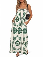 Large Green Women's Polka Dot Maxi Dress Spaghetti Strap Long Summer Dresses