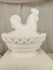 Vintage Imperial Milk Glass Rooster/ Hen on Nest with Lace Bottom Covered Dish