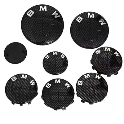 #ad BMW Carbon Fiber Black Knight 82mm Front 74mm Rear Emblem Badge w Grommets E F G $29.90