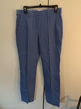 Tory Burch Woman's Size 6 Ace Blue Camden Print Tech Stretch Gold Pants NWT