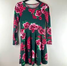 The Children's Place Girls Green Pink Floral Fit Flare Round Neck Dress 7/8