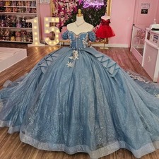 Glitter Ruffles Quinceanera Dresses for Girls Appliques A-line Pleat Ball Gown