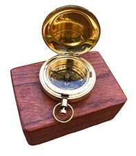 Brass Compass Handmade Push Button Direction Pocket Compass for Birthday Gift, 