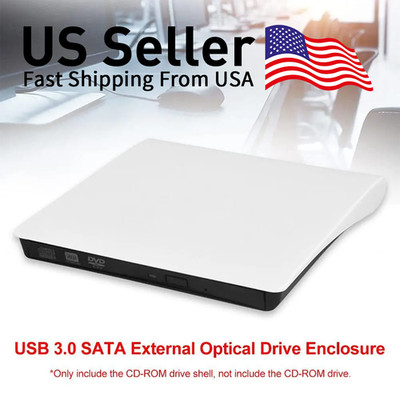 USB 3.0 Portable External Optical Drive Enclosure, CD DVD RW Writer Burner Case