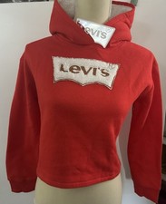 NWT Levi's Unisex Sparkle White Faux Fur Red Pullover Hoodie L Youth Christmas