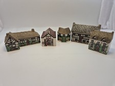 Wade Whimsies Miniature House Pubs Fire Shop Set 5 Porcelain Cottages England