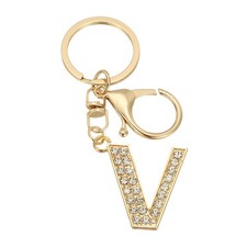 Initial Letter Key Chain, Crystal Alphabet Letter A-Z Keychain, Golden V