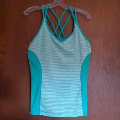 #ad #ad Tuff Athletics Women#x27;s V Neck Stretch Tank Top w Shelf Bra Green White Straps XL $18.00