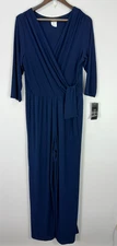 MSK Petite PXL Navy Wrap Jumpsuit 3/4 Sleeve Stretch Elegant Minimalist Chic NWT