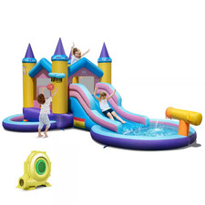 6-In-1 Kids Inflatable Water Slide Bounce House with Slide Splash Pool with 735W