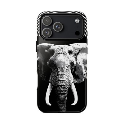 Phone Ink - iPhone/Galaxy/Pixel - Tough Case - Elaphant Stencil Black White Art