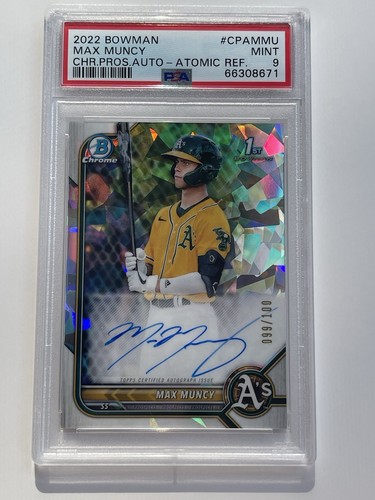 2022 Bowman Chrome Max Muncy 1st Atomic Refractor Auto Autograph #/100 PSA 9 - Picture 1 of 2