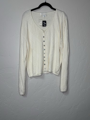 Cardigan Womens M Medium Beige Cable Knit Button Up Sweater Vintage - Picture 1 of 8