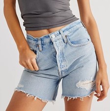 AGOLDE Women's Cut-Off High Waisted Riley Denim Shorts Size 26 Light Wash