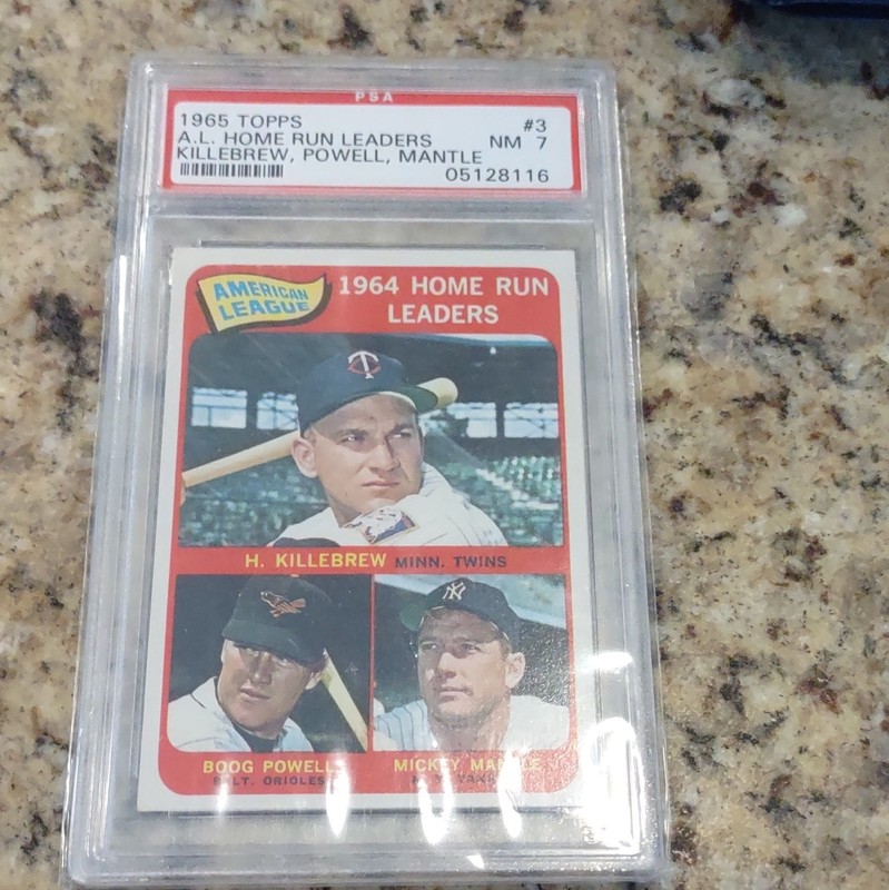 Topps 1965 League Leaders A.L. Home Run Leaders #3 Mantle PSA 7