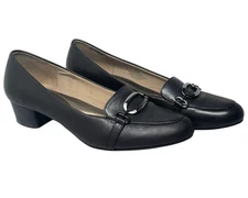 Easy Spirit Sz 9.5 Urmina Heeled Loafers Pumps Horsebit Detail Black Leather
