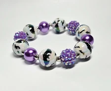 Halloween Bracelet Purple Bat Beaded Stretch Bracelet for Women