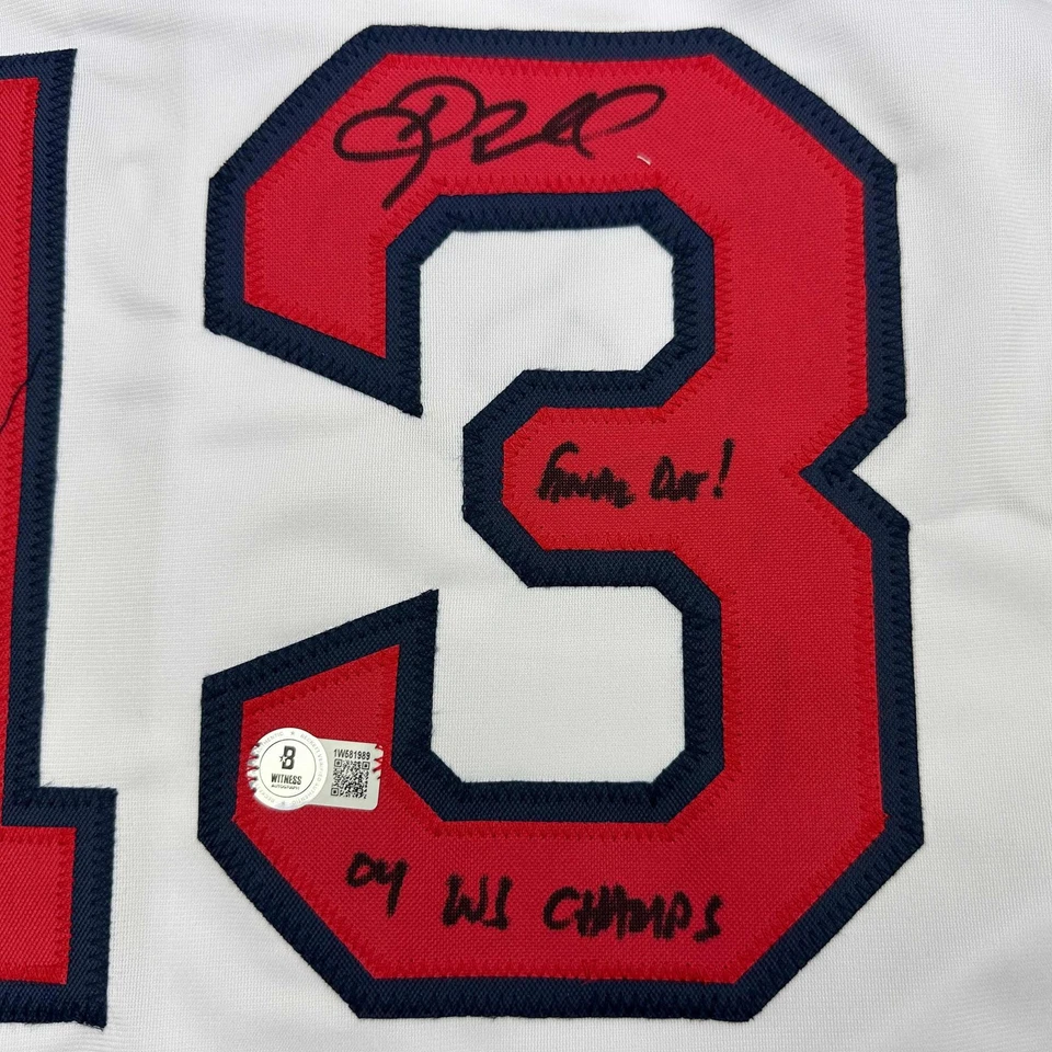 Autographed/Signed Doug Mientkiewicz Final Out! Boston White Jersey Beckett COA - Image 3 of 4