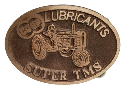 VTG CO-OP Lubricants Super TMS Belt Buckle John Deere Brass Tractor Farmland