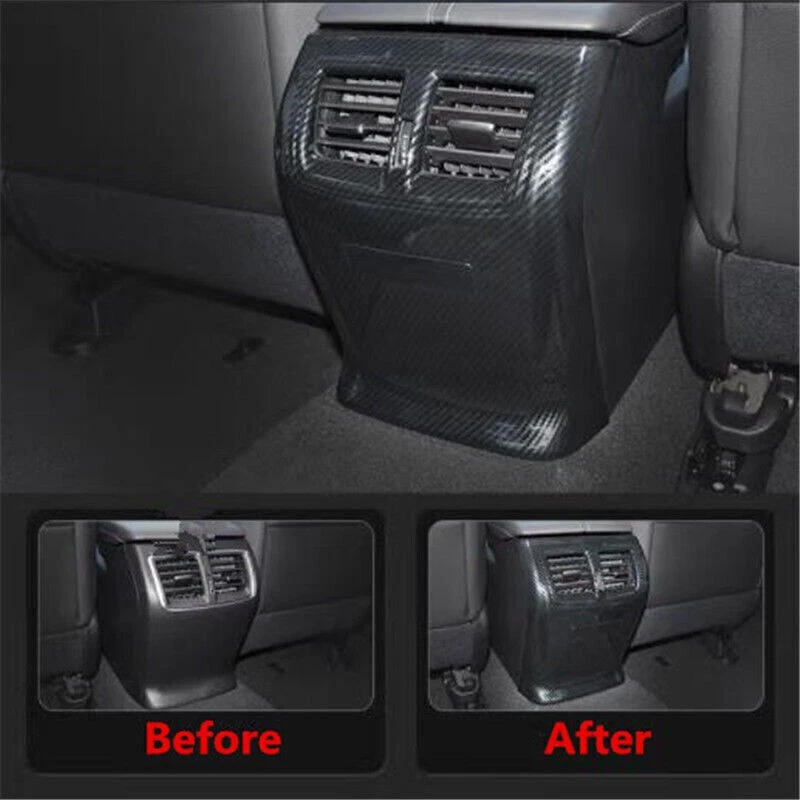 Cubierta de ventilación de salida de aire reposabrazos trasero de fibra de carbono negro para Acura TLX 2015-22 Foto 2 de 4