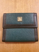 Vintage Anne Klein By St Thomas Calf Leather Black Green Wallet Card Case 