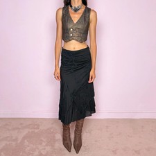 Vintage Black Midi Skirt Cotton Layered Asymmetric Fairy Y2K 2000s Size S