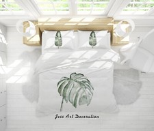 3D Simple Green Leaves White Quilt Cover Set Duvet Cover Bedding Pillowcases