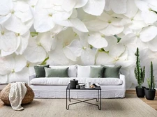 3D White Flowers Self-adhesive Removable Wallpaper Murals Wall Sticker 3