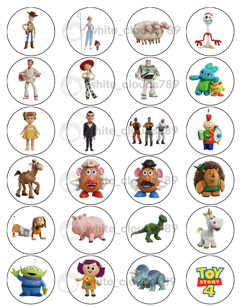 24 Disney Toy Story 4 Characters Labels for Bag Party Favor Birthday